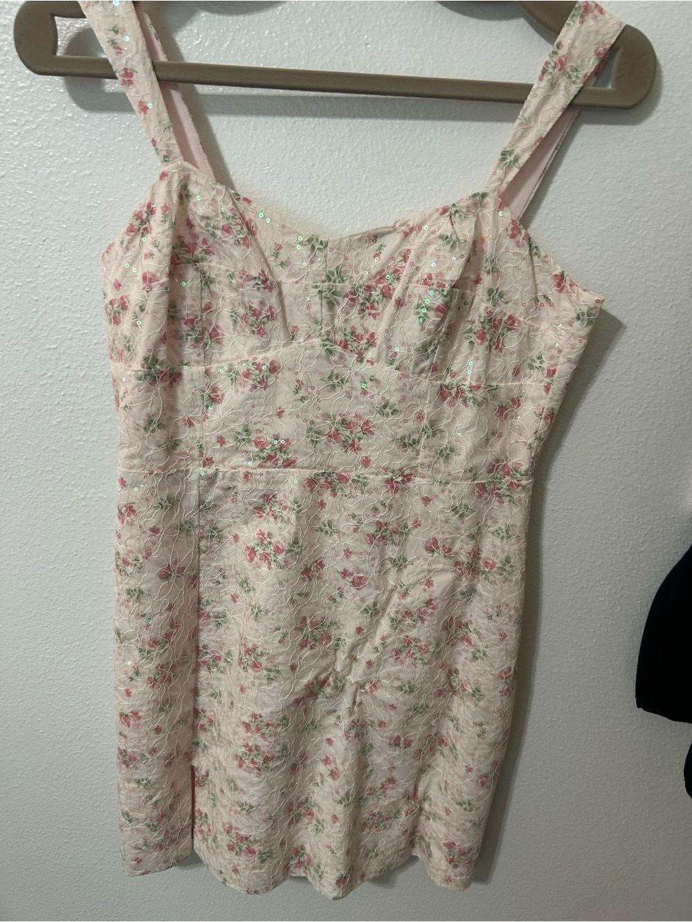 American Threads Pink Floral Sequin Mini Dress
